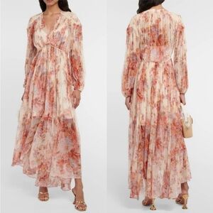 NEW NWT Zimmermann Devi Gathered Yoke Long Sleeve Chiffon Maxi Dress